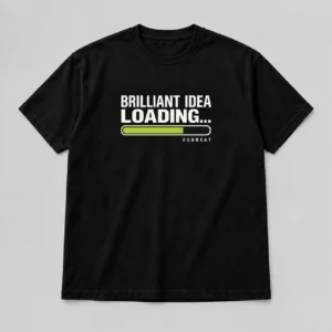 Brilliant Idea Loading Tee in black with a compact chest print — concept mockup