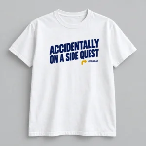 Accidentally On A Side Quest Tee in white with a compact chest print — concept mockup