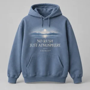 No Rush Just Atmosphere Hoodie concept mockup