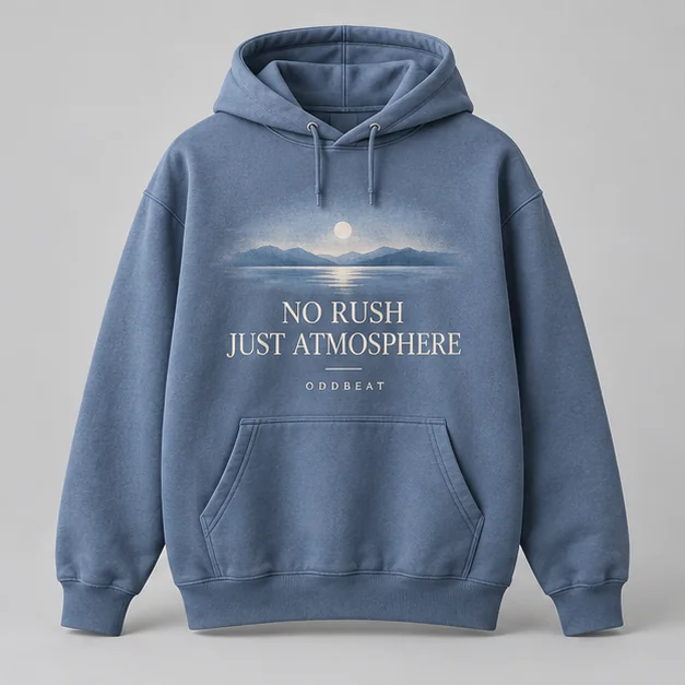 No Rush Just Atmosphere Hoodie concept mockup
