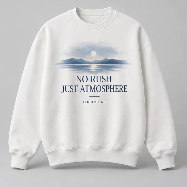 No Rush Just Atmosphere Sweatshirt concept mockup
