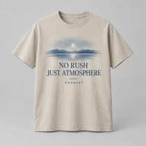 No Rush Just Atmosphere Tee concept mockup
