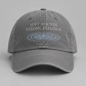 Soft Sounds Strong Feelings Cap concept mockup