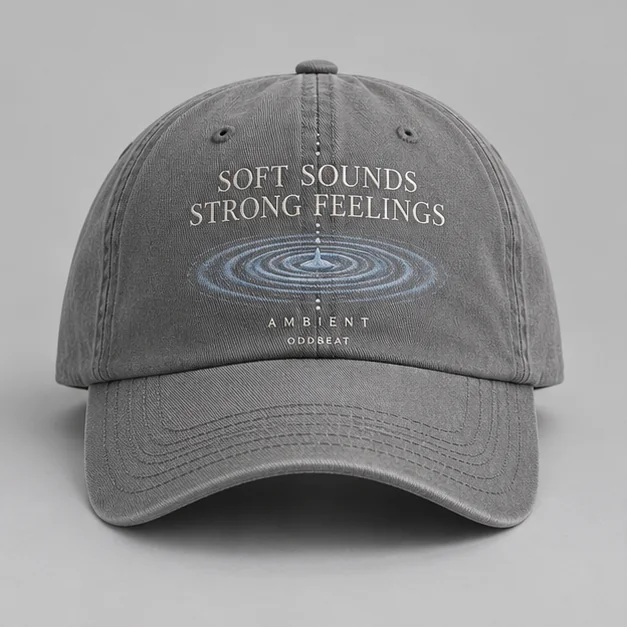 Soft Sounds Strong Feelings Cap concept mockup