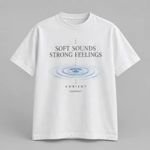 Soft Sounds Strong Feelings Tee concept mockup