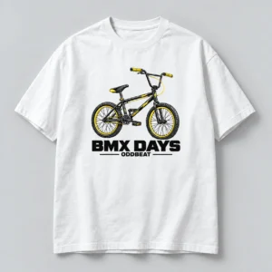 BMX Days Tee in white / yellow with a compact chest print — concept mockup