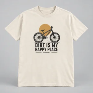 Dirt Is My Happy Place Tee in cream with a compact chest print — concept mockup