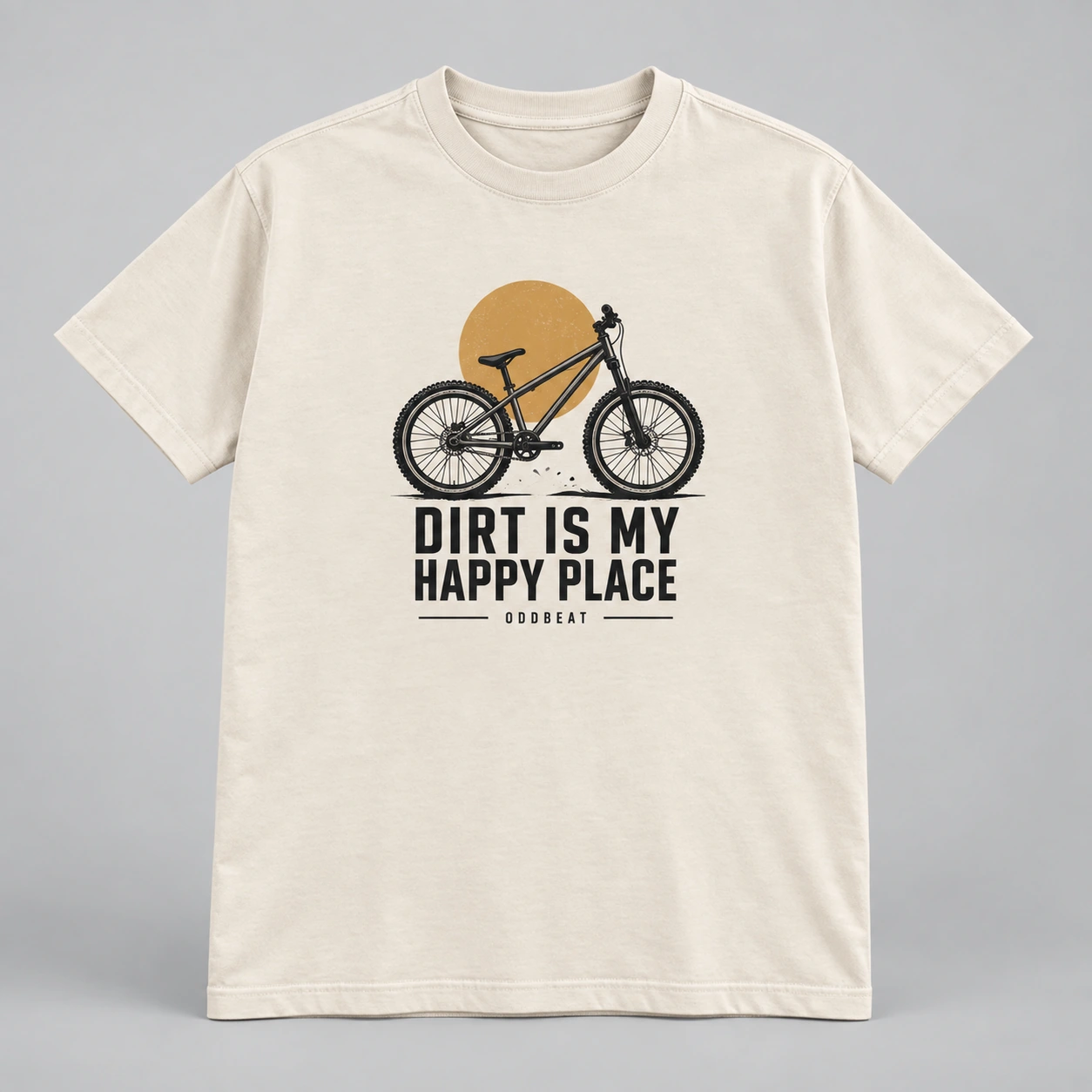 Dirt Is My Happy Place Tee in cream with a compact chest print — concept mockup