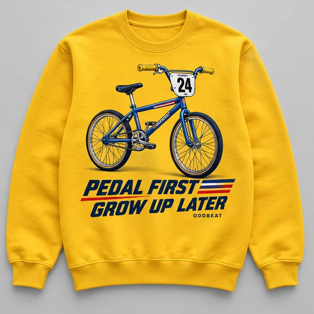 Pedal First Grow Up Later Sweatshirt concept mockup