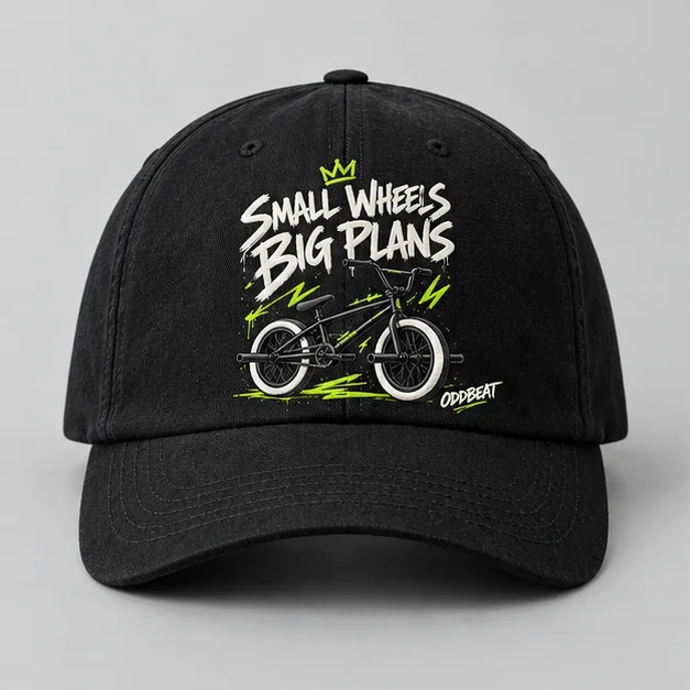 Small Wheels Big Plans Cap concept mockup