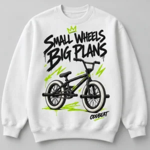 Small Wheels Big Plans Sweatshirt concept mockup