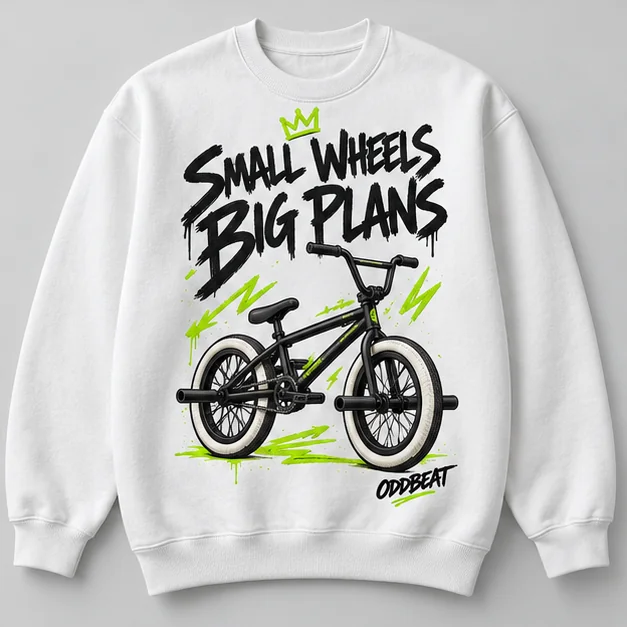 Small Wheels Big Plans Sweatshirt concept mockup