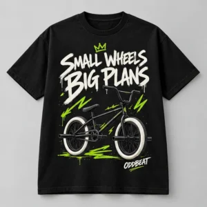Small Wheels Big Plans Tee concept mockup