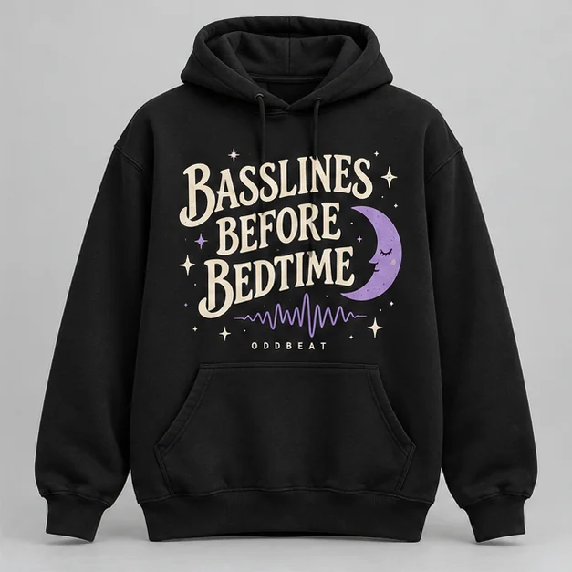 Basslines Before Bedtime Hoodie concept mockup