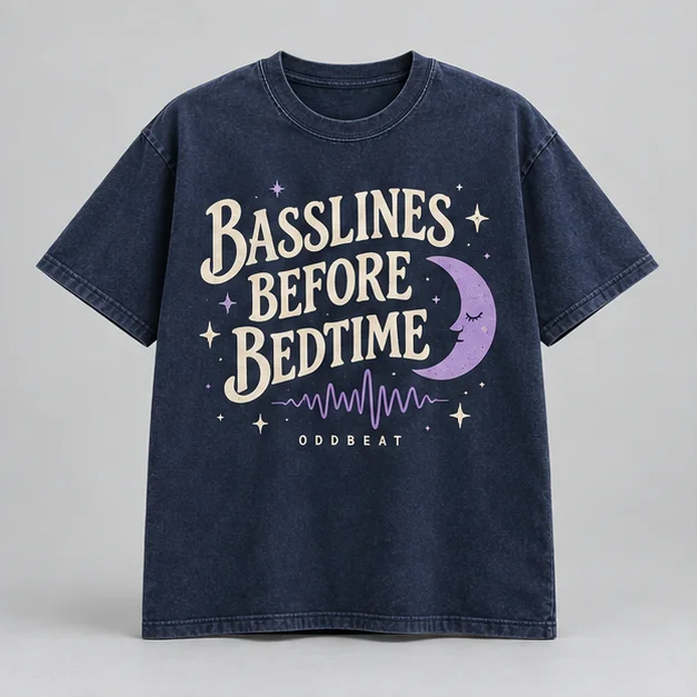 Basslines Before Bedtime Tee concept mockup