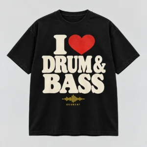 I Love Drum & Bass Tee concept mockup