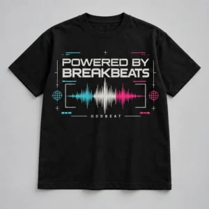 Powered By Breakbeats Tee concept mockup