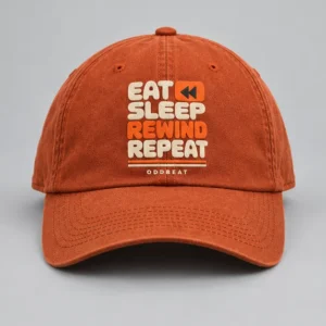 Eat Sleep Rewind Repeat Cap concept mockup