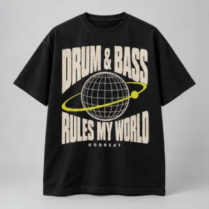 Drum & Bass Rules My World Tee concept mockup