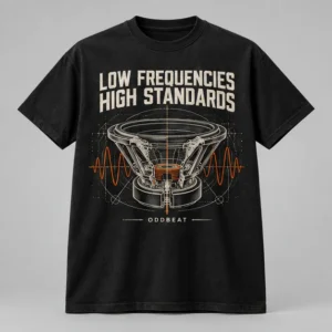 Low Frequencies High Standards Tee concept mockup