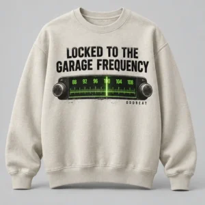 Locked To The Garage Frequency Sweatshirt concept mockup