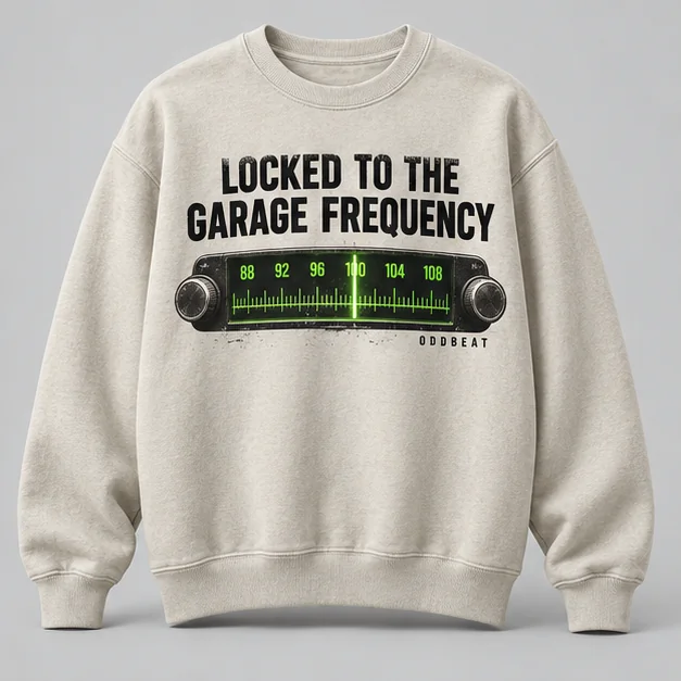 Locked To The Garage Frequency Sweatshirt concept mockup