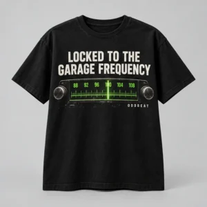 Locked To The Garage Frequency Tee concept mockup