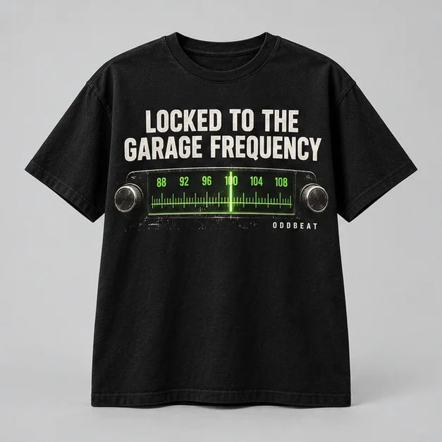 Locked To The Garage Frequency Tee concept mockup