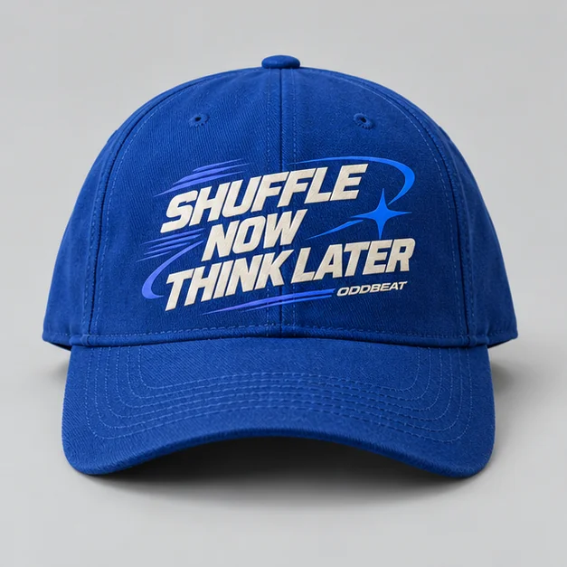 Shuffle Now Think Later Cap concept mockup