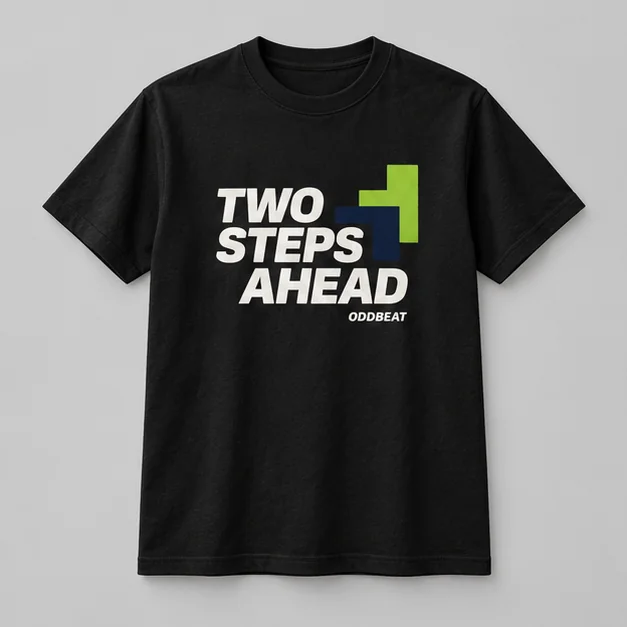 Two Steps Ahead Tee concept mockup