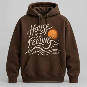 House Is A Feeling Hoodie concept mockup