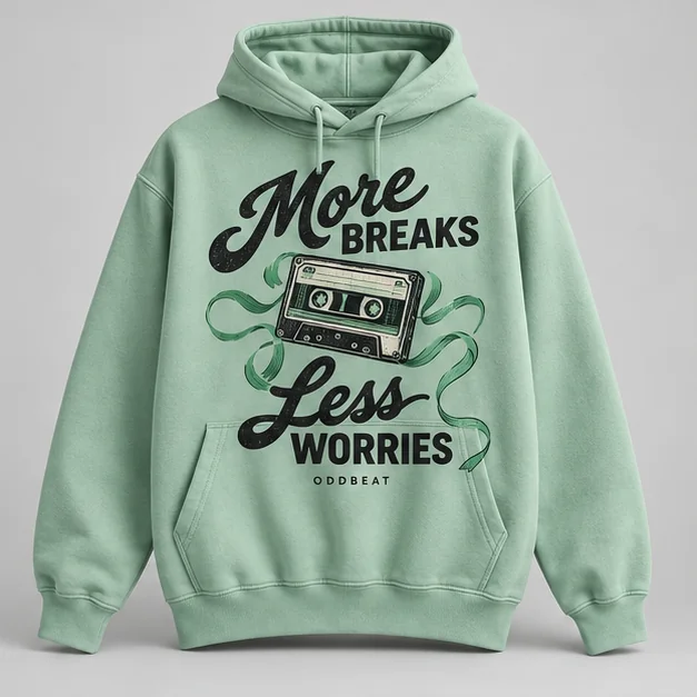 More Breaks Less Worries Hoodie concept mockup
