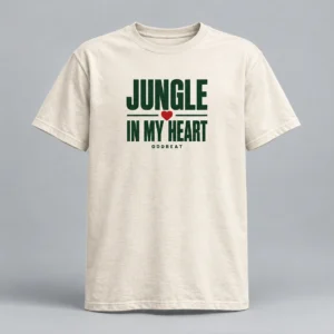 Jungle In My Heart Tee in cream with a compact chest print — concept mockup