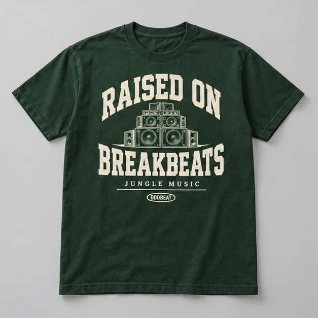 Raised On Breakbeats Tee concept mockup