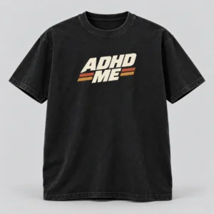 ADHD Me Tee in Washed Black / Cream — compact graphic concept mockup
