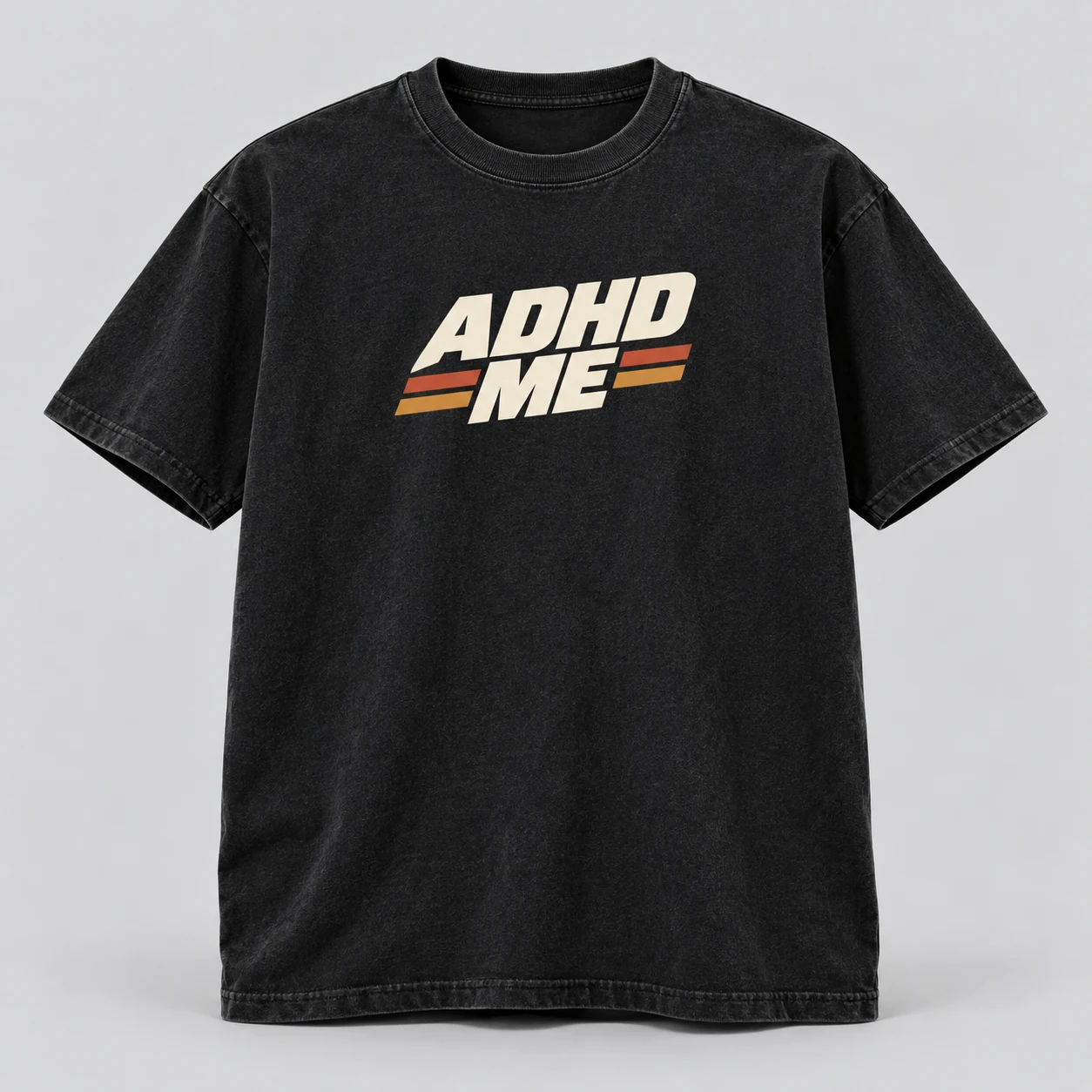 ADHD Me Tee in Washed Black / Cream — compact graphic concept mockup