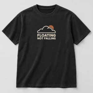 Floating Not Falling Tee in Washed Black / Cream — compact graphic concept mockup