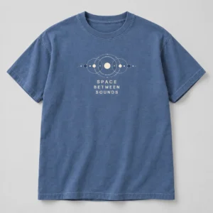 Space Between Sounds Tee in Faded Blue / Cream — compact graphic concept mockup