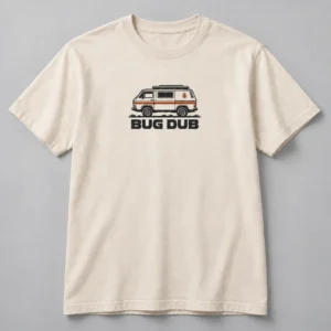 Bug Dub Tee in Natural / Ink Black — compact graphic concept mockup