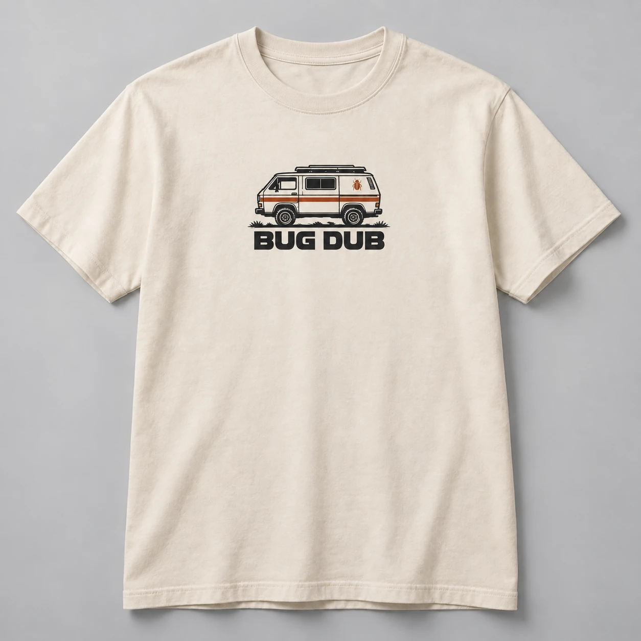 Bug Dub Tee in Natural / Ink Black — compact graphic concept mockup