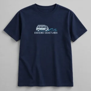 Chasing Coastlines Tee in Navy / Pale Blue — compact graphic concept mockup