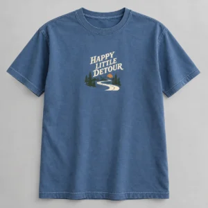 Happy Little Detour Tee in Faded Blue / Cream — compact graphic concept mockup