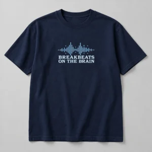 Breakbeats On The Brain Tee in Navy / Pale Blue — compact graphic concept mockup