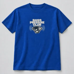 Bass Pressure Club Tee in Cobalt / Cream — compact graphic concept mockup