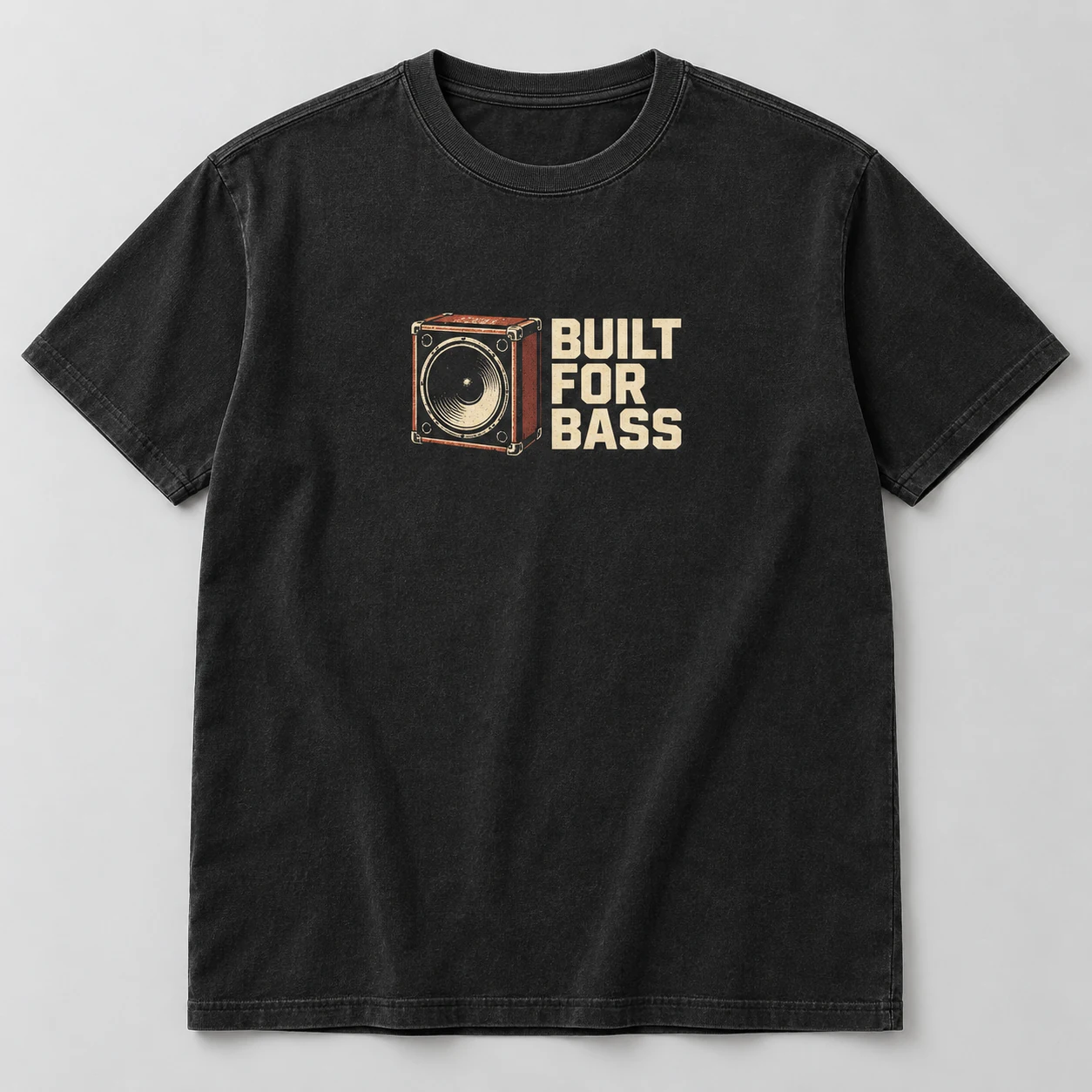 Built For Bass Tee in Washed Black / Cream — compact graphic concept mockup