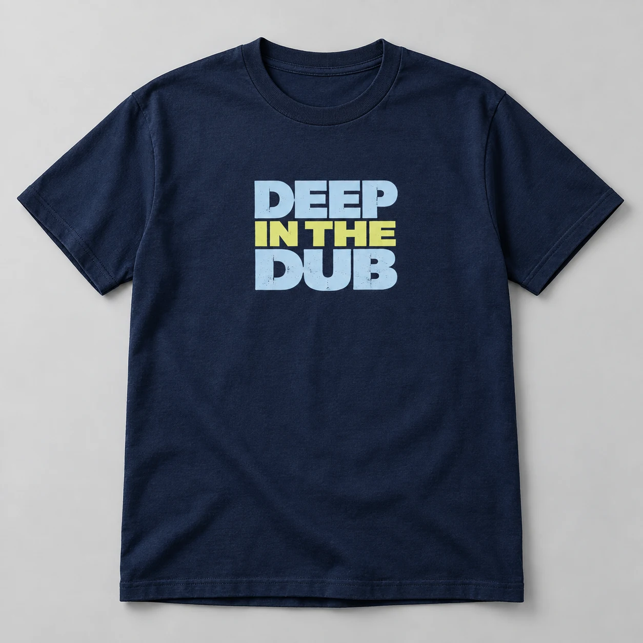 Deep In The Dub Tee in Navy / Pale Blue — compact graphic concept mockup