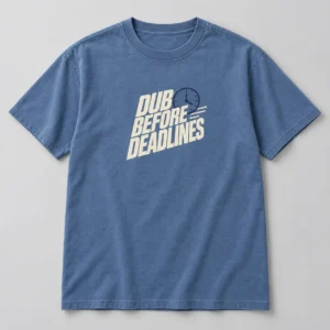 Dub Before Deadlines Tee in Faded Blue / Cream — compact graphic concept mockup
