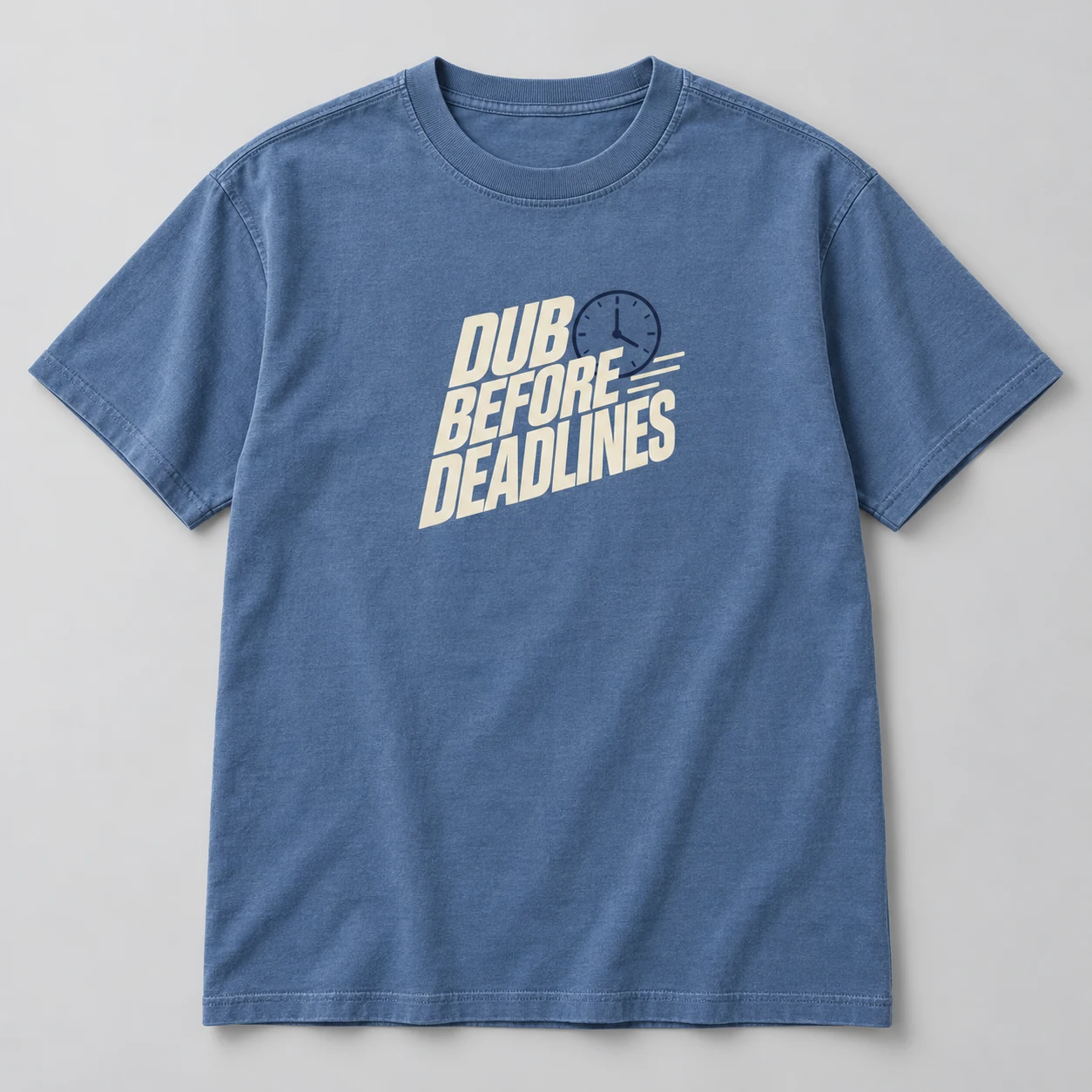 Dub Before Deadlines Tee in Faded Blue / Cream — compact graphic concept mockup