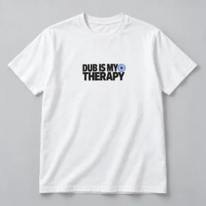Dub Is My Therapy Tee in White / Ink Black — compact graphic concept mockup