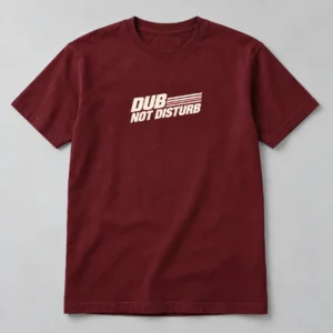 Dub Not Disturb Tee in Burgundy / Cream — compact graphic concept mockup